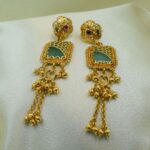 Antique Gold-Plated Temple Necklace Set with Mint Green Stones & Long Chain Danglers - Image 3