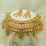 Women Gold-Plated Temple Design Ethnic Choker Jewellery Set with Earrings - Image 2