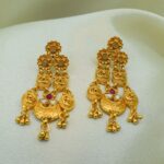 Women Gold-Plated Floral Temple Choker Jewellery Set with Earrings - Image 3