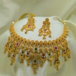 Women Gold-Plated Floral Temple Choker Jewellery Set with Earrings - Image 2