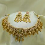 Women Gold-Plated Kundan Temple Choker Jewellery Set with Earrings - Image 2