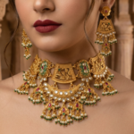 Traditional Rajwadi Gold-Plated Handcrafted Meenakari Jewellery Set with Beads & Pearls
